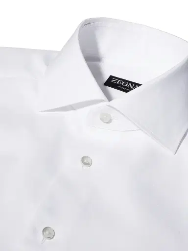 Zegna Men's Trofeo Comfort Cotton Shirt - Off White - Size 18 | Thumbnail 4