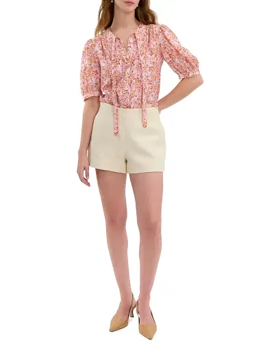 REBECCA TAYLOR Women's Bellamy Tieneck Floral Silk Blouse - Pale Pink Multi - Size XL | Thumbnail 2