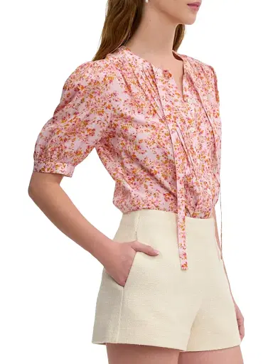 REBECCA TAYLOR Women's Bellamy Tieneck Floral Silk Blouse - Pale Pink Multi - Size XL | Thumbnail 4