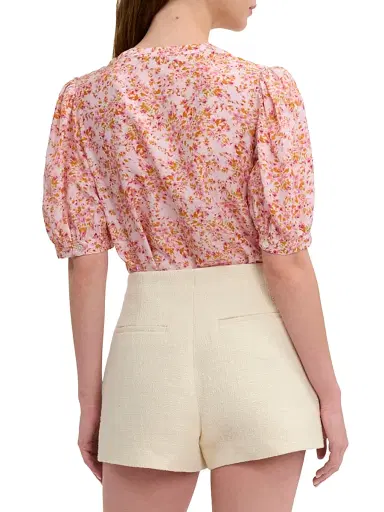 REBECCA TAYLOR Women's Bellamy Tieneck Floral Silk Blouse - Pale Pink Multi - Size XL | Thumbnail 5