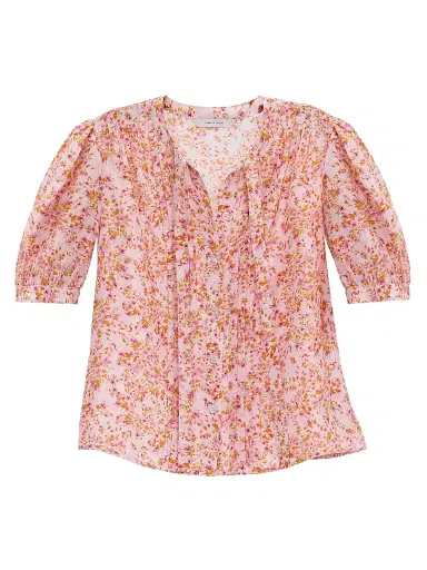 REBECCA TAYLOR Women's Bellamy Tieneck Floral Silk Blouse - Pale Pink Multi - Size XL | Thumbnail 1