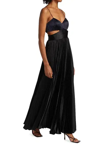 Amur Women's Elodie Satin Colorblock Pleated Gown - Navy Black - Size 12 | Thumbnail 2