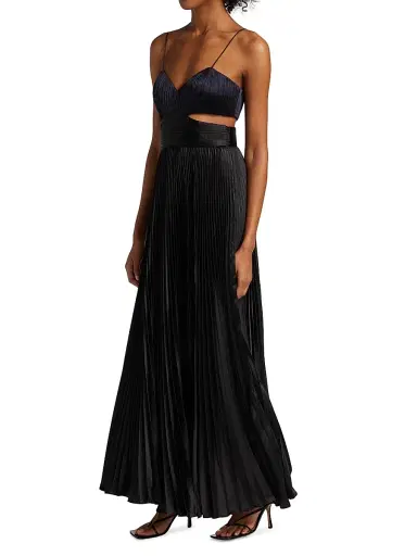 Amur Women's Elodie Satin Colorblock Pleated Gown - Navy Black - Size 12 | Thumbnail 4