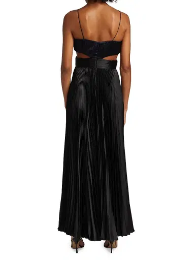 Amur Women's Elodie Satin Colorblock Pleated Gown - Navy Black - Size 12 | Thumbnail 5