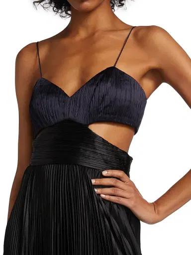 Amur Women's Elodie Satin Colorblock Pleated Gown - Navy Black - Size 12 | Thumbnail 6