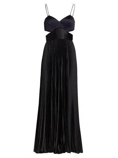Amur Women's Elodie Satin Colorblock Pleated Gown - Navy Black - Size 12 | Thumbnail 1