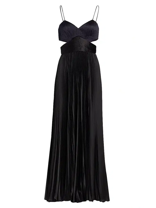 AMUR Women's Elodie Satin Colorblock Pleated Gown - Navy Black