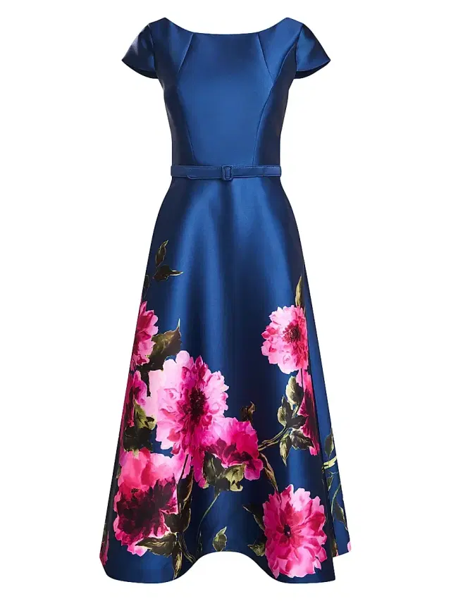Kay Unger Women's Ina Peony Mikado Cocktail Dress - Dark Ink French Rose