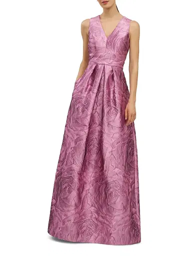 Kay Unger Women's Mariah Jacquard Textured Gown - Heather Rose - Size 16 | Thumbnail 2