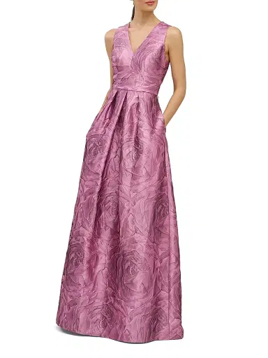 Kay Unger Women's Mariah Jacquard Textured Gown - Heather Rose - Size 16 | Thumbnail 3