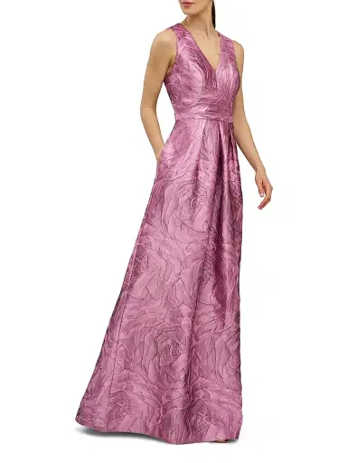 Kay Unger Women's Mariah Jacquard Textured Gown - Heather Rose - Size 16 | Thumbnail 4