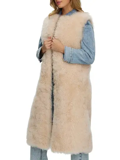 Gorski Women's Select Cashmere Goat Collarless Long Vest - Light Beige | Thumbnail 3