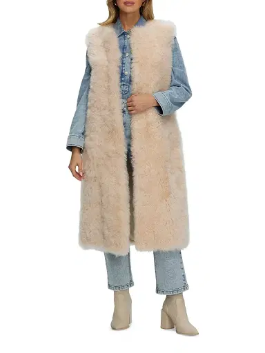 Gorski Women's Select Cashmere Goat Collarless Long Vest - Light Beige | Thumbnail 5