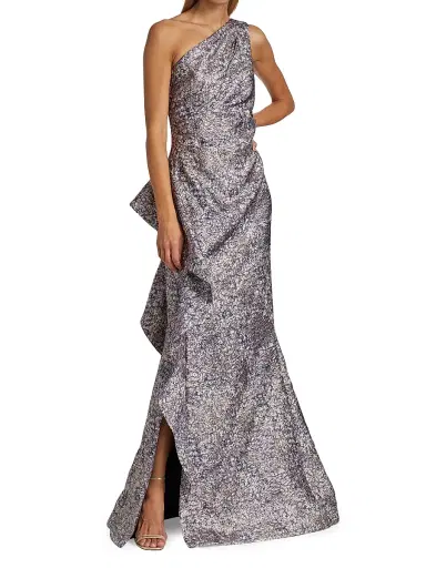 Teri Jon by Rickie Freeman Women's Metallic Jacquard One-Shoulder Gown - Pink Lilac - Size 16 | Thumbnail 2