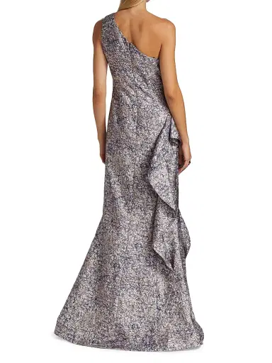 Teri Jon by Rickie Freeman Women's Metallic Jacquard One-Shoulder Gown - Pink Lilac - Size 16 | Thumbnail 5