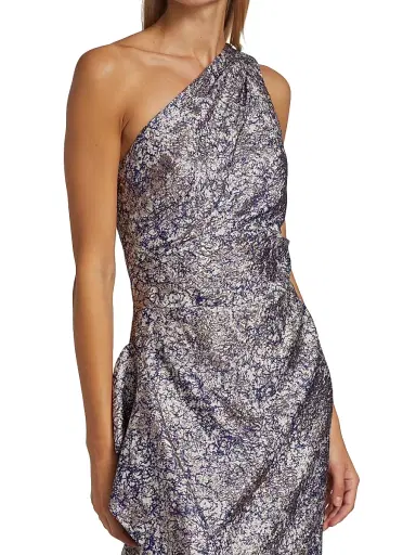 Teri Jon by Rickie Freeman Women's Metallic Jacquard One-Shoulder Gown - Pink Lilac - Size 16 | Thumbnail 6
