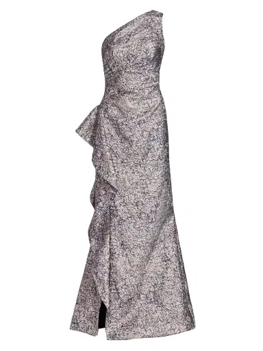 Teri Jon by Rickie Freeman Women's Metallic Jacquard One-Shoulder Gown - Pink Lilac - Size 16 | Thumbnail 1