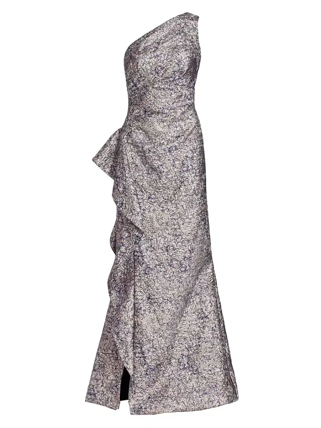 Teri Jon by Rickie Freeman Women's Metallic Jacquard One-Shoulder Gown - Pink Lilac