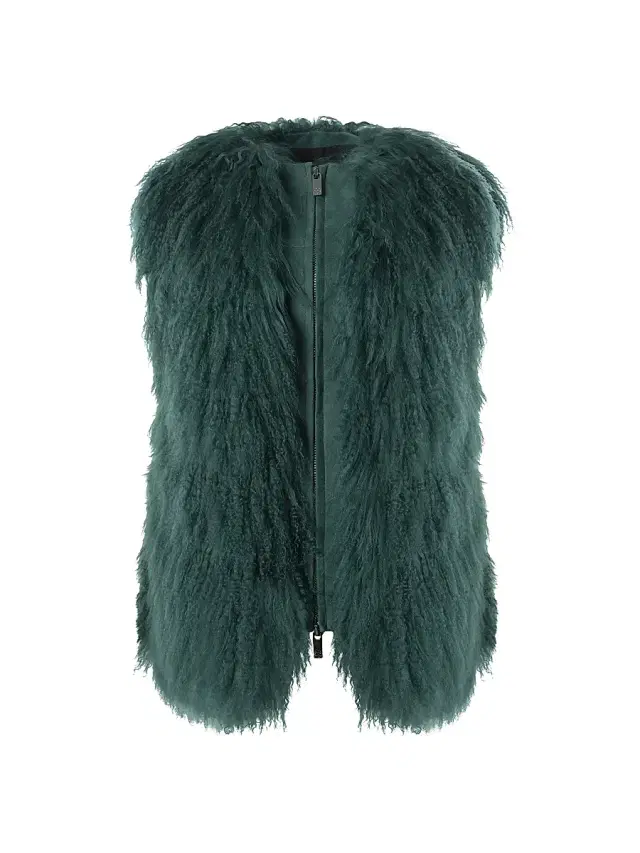 Gorski Women's Select Mongolian Goat Zip Vest - Forest Green