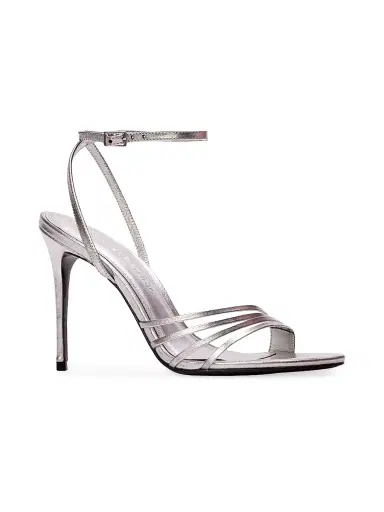 Black Suede Studio Women's Ella 100MM Leather Sandals - Silver Metallic - Size 12 | Thumbnail 2