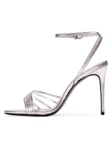 Black Suede Studio Women's Ella 100MM Leather Sandals - Silver Metallic - Size 12 | Thumbnail 4