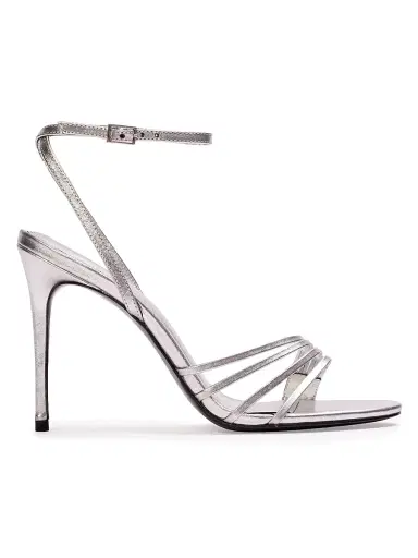 Black Suede Studio Women's Ella 100MM Leather Sandals - Silver Metallic - Size 12 | Thumbnail 1