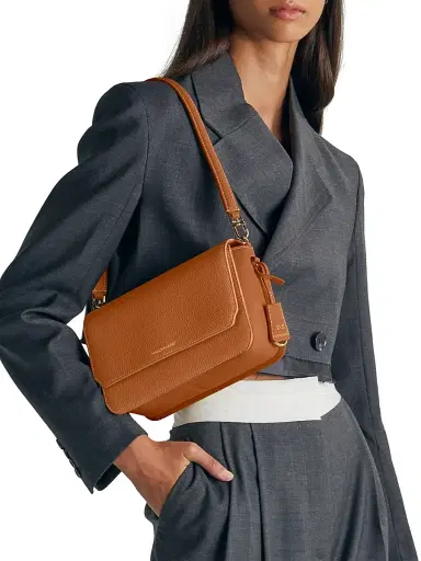 MAISON de SABRÉ Women's Leather Flap Shoulder Bag - Pecan Brown | Thumbnail 3