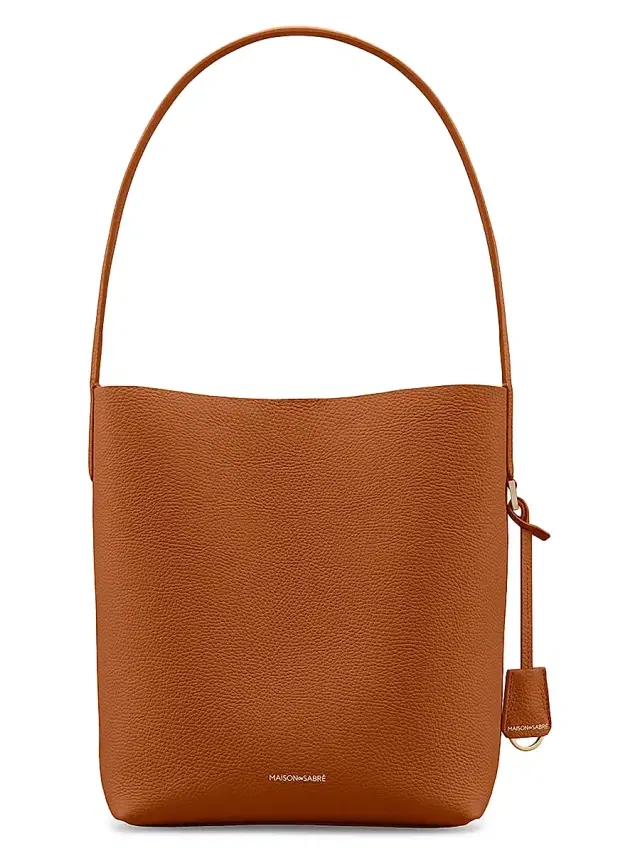 Maison de Sabre Women's Leather Bucket Soft Tote Bag - Pecan Brown