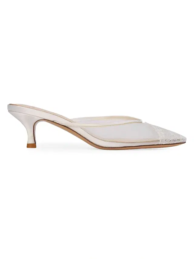Black Suede Studio Women's Cara 50MM Mesh Mules - White Mesh