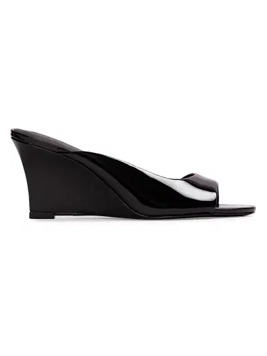 Black Suede Studio Women's Arisha 70MM Mule Sandals - Black Patent Leather - Size 10 | Thumbnail 1