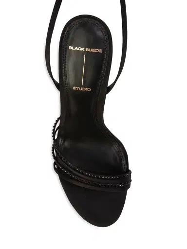 Black Suede Studio Women's Ella 0MM Strappy Sandals - Black Satin Embellished | Thumbnail 3