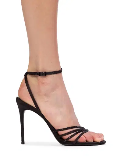 Black Suede Studio Women's Ella 0MM Strappy Sandals - Black Satin Embellished | Thumbnail 6