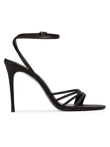 Black Suede Studio Women's Ella 0MM Strappy Sandals - Black Satin Embellished | Thumbnail 1
