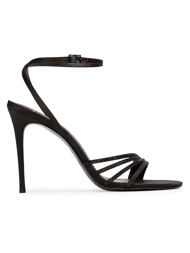 Black Suede Studio Women's Ella 100MM Strappy Sandals - Black Satin Embellished