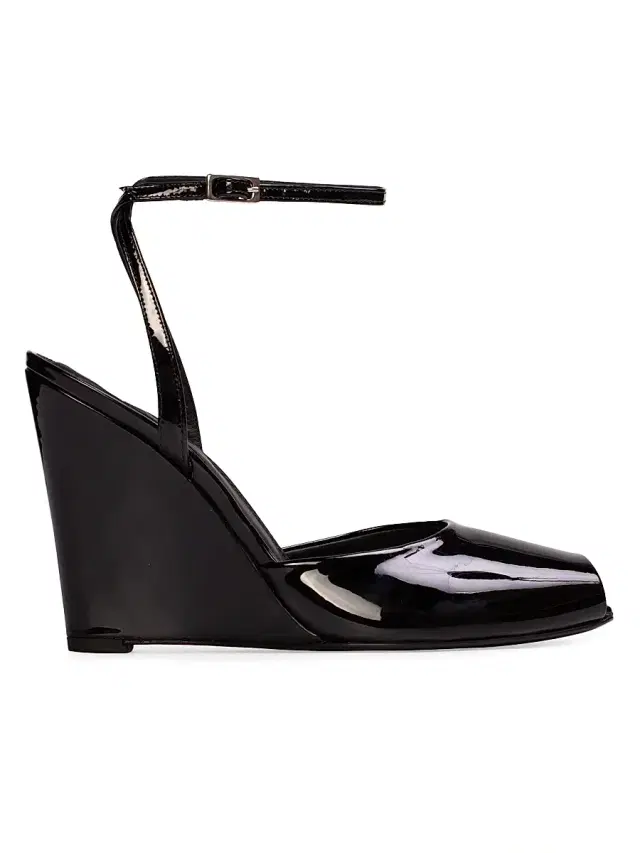 Black Suede Studio Women's Idetta 100MM Wedge Sandals - Black Patent Leather