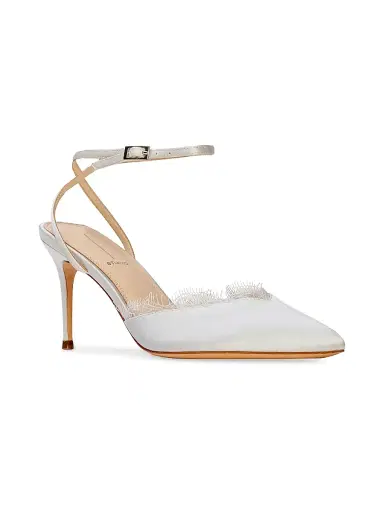 Black Suede Studio Women's Lace 80MM Satin Pumps - White Satin - Size 12 | Thumbnail 2