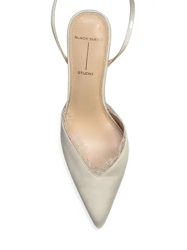 Black Suede Studio Women's Lace 80MM Satin Pumps - White Satin - Size 12 | Thumbnail 5