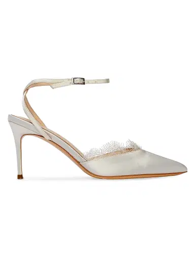 Black Suede Studio Women's Lace 80MM Satin Pumps - White Satin - Size 12 | Thumbnail 1