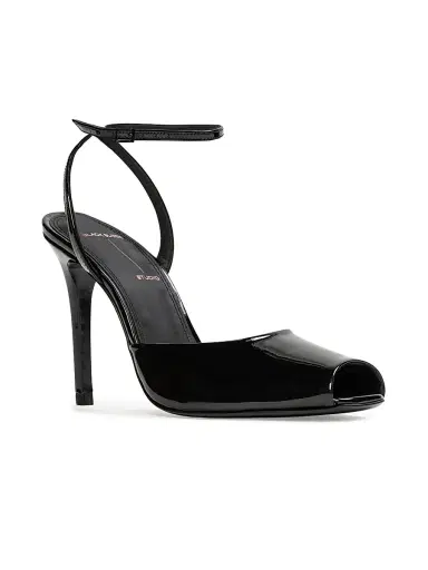 Black Suede Studio Women's Wren 100MM Peep Toe Sandals - Black Patent Leather | Thumbnail 2