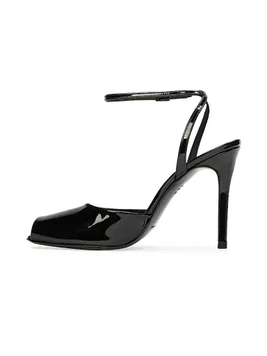 Black Suede Studio Women's Wren 100MM Peep Toe Sandals - Black Patent Leather | Thumbnail 4