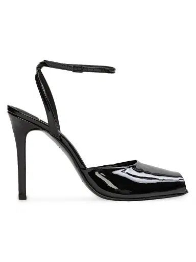 Black Suede Studio Women's Wren 100MM Peep Toe Sandals - Black Patent Leather | Thumbnail 1