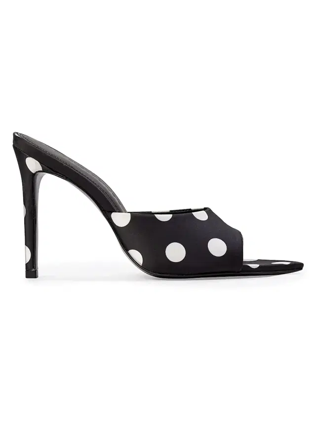 Black Suede Studio Women's Bella 0MM Polka Dot Mule Heels - Black Polka Dot Satin