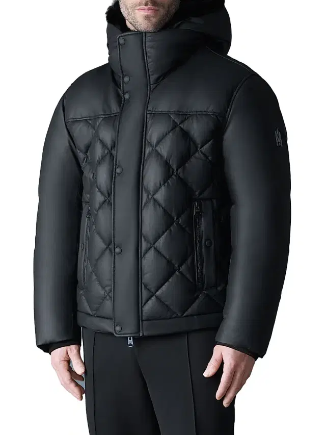 Men's Cash Shearling-Trim Quilted Jacket - Black
