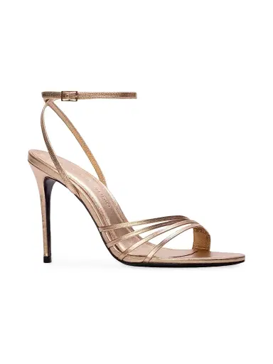Black Suede Studio Women's Ella 100MM Leather Sandals - Gold Metallic - Size 12 | Thumbnail 2