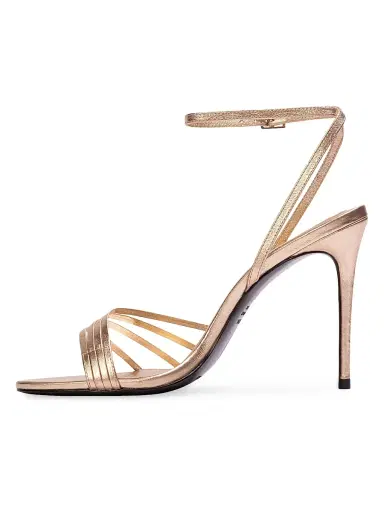 Black Suede Studio Women's Ella 100MM Leather Sandals - Gold Metallic - Size 12 | Thumbnail 4