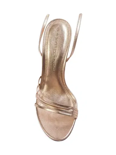 Black Suede Studio Women's Ella 100MM Leather Sandals - Gold Metallic - Size 12 | Thumbnail 5