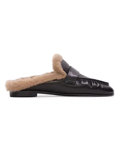 Black Suede Studio Women's Theo Backless Loafers - Black Leather | Thumbnail 1 Black Suede Studio Women's Theo Backless Loafers - Black Leather | Thumbnail 1
