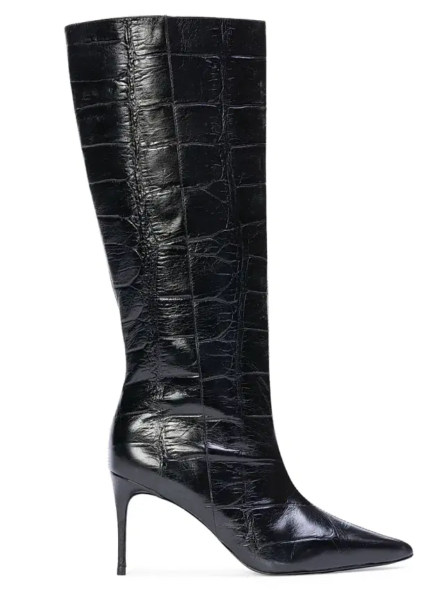 Women's Ember 80MM Croc Embossed Boots - Black Croc Leather