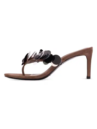 Black Suede Studio Women's Glw 70MM Pailletes High Heel Sandals - Taupe Suede - Size 12 | Thumbnail 4