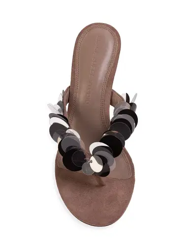 Black Suede Studio Women's Glw 70MM Pailletes High Heel Sandals - Taupe Suede - Size 12 | Thumbnail 5